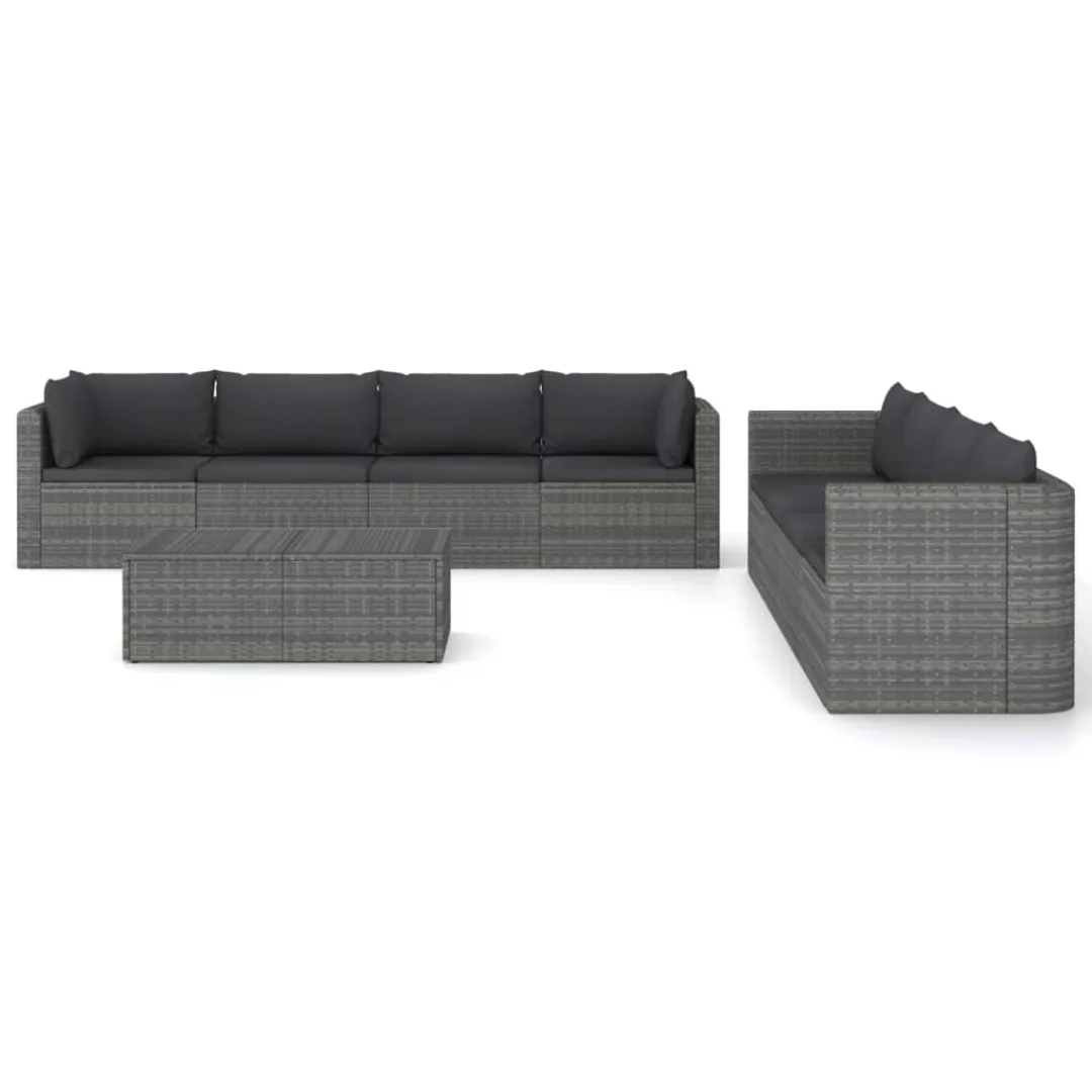 9-tlg. Garten-lounge-set Mit Kissen Poly Rattan Grau günstig online kaufen