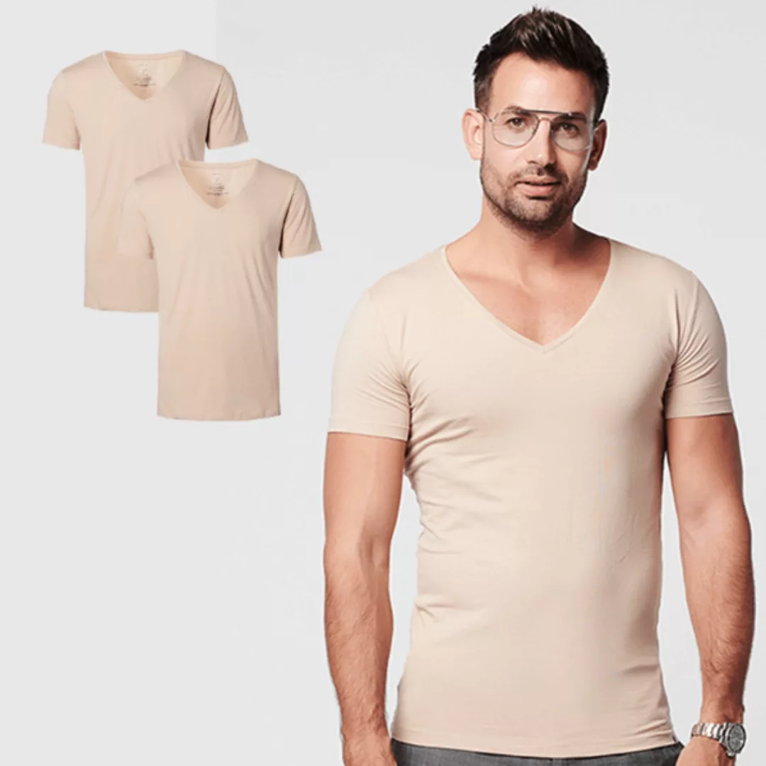 Nachhaltige T-shirt 2-pack / Herren / Tief V-neck / Unsichtbar günstig online kaufen