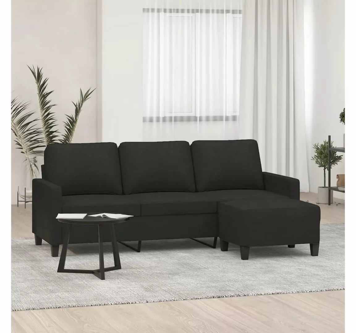 vidaXL Sofa 3-Sitzer-Sofa mit Hocker Stoff, Schwarz günstig online kaufen