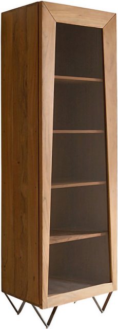 DELIFE Vitrine Kayu Akazie Natur 55x180 cm 1 Tür V-Fuß Highboard günstig online kaufen