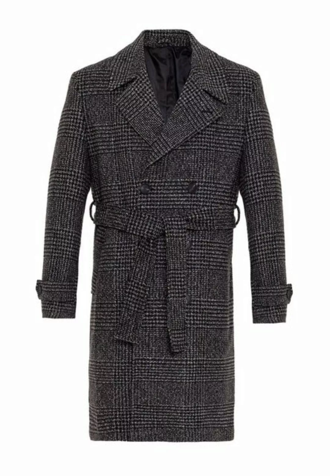 Antioch Wintermantel Checked Pattern Lapel Collar Coat günstig online kaufen