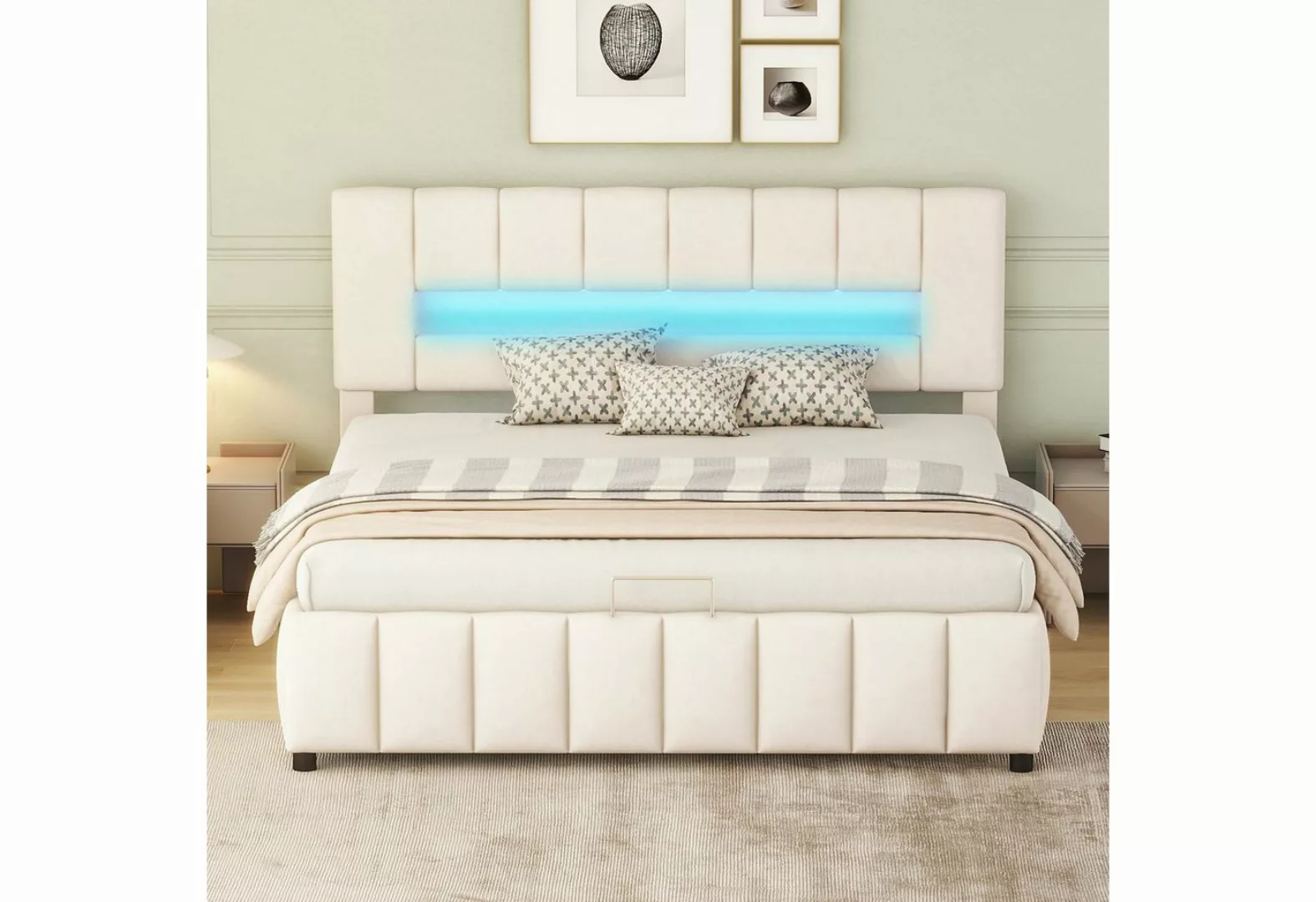 Fangqi Polsterbett 180x200 cm gepolstertes Doppelbett mit LED-Beleuchtung u günstig online kaufen