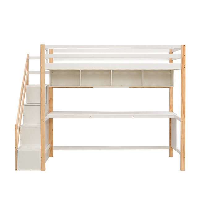 Rustrky Etagenbett Kinderbett (Kinderhochbett mit Stauraumtreppe 90*200cm, günstig online kaufen