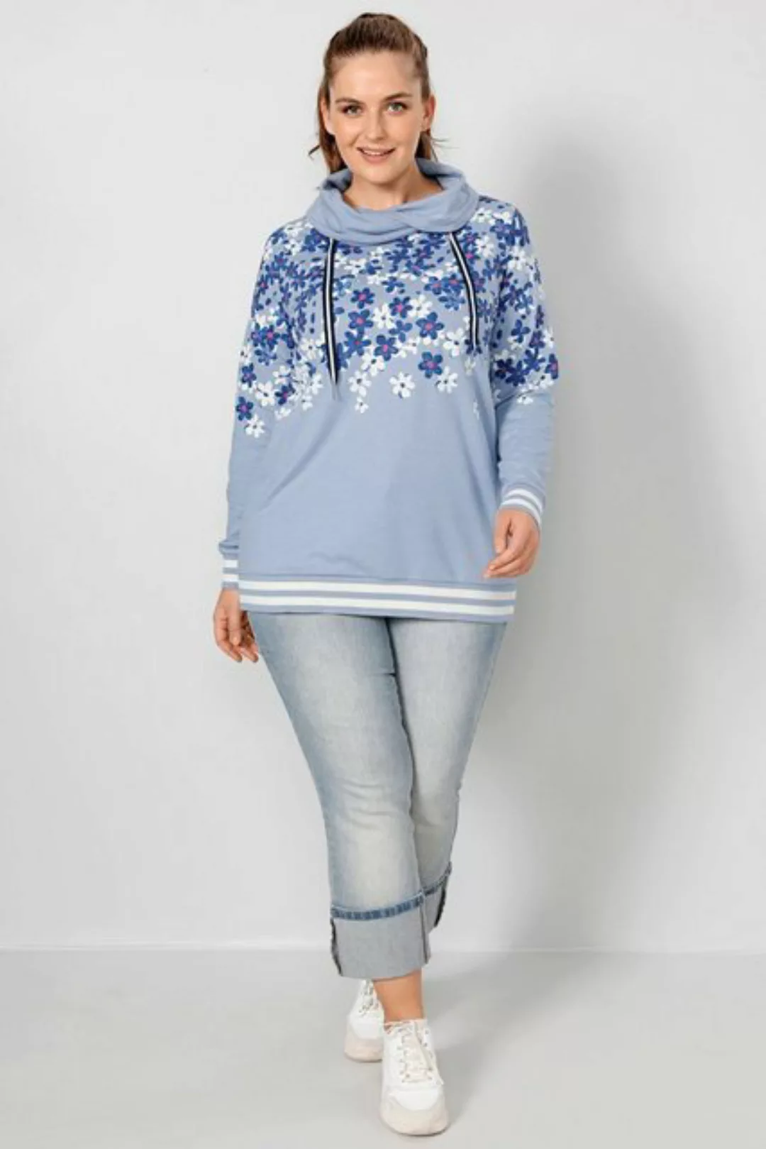 Janet & Joyce Sweatshirt Sweatshirt Regular Fit Blüten-Print Stehkragen günstig online kaufen
