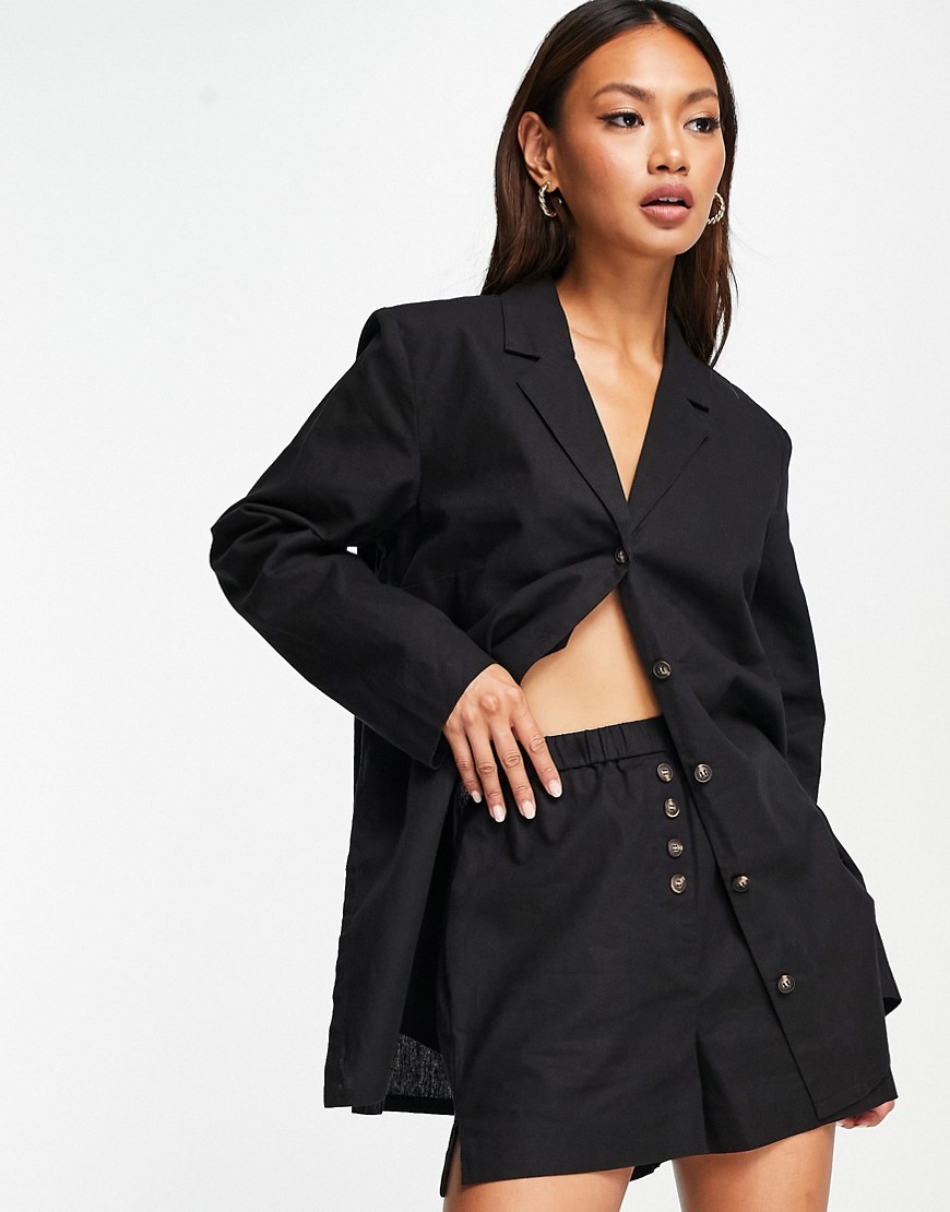 ASOS DESIGN – 3er-Pack Oversize-Hemden aus Leinen in Schwarz, Kombiteil günstig online kaufen