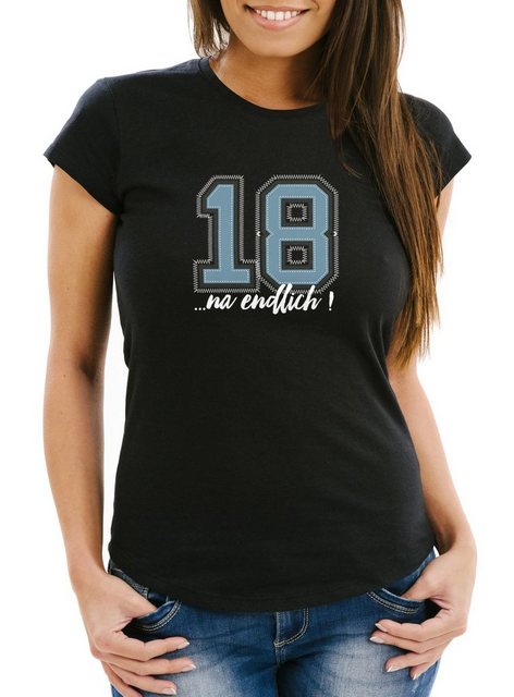 MoonWorks Print-Shirt Damen T-Shirt Geburtstag endlich 18 College Look Fun- günstig online kaufen