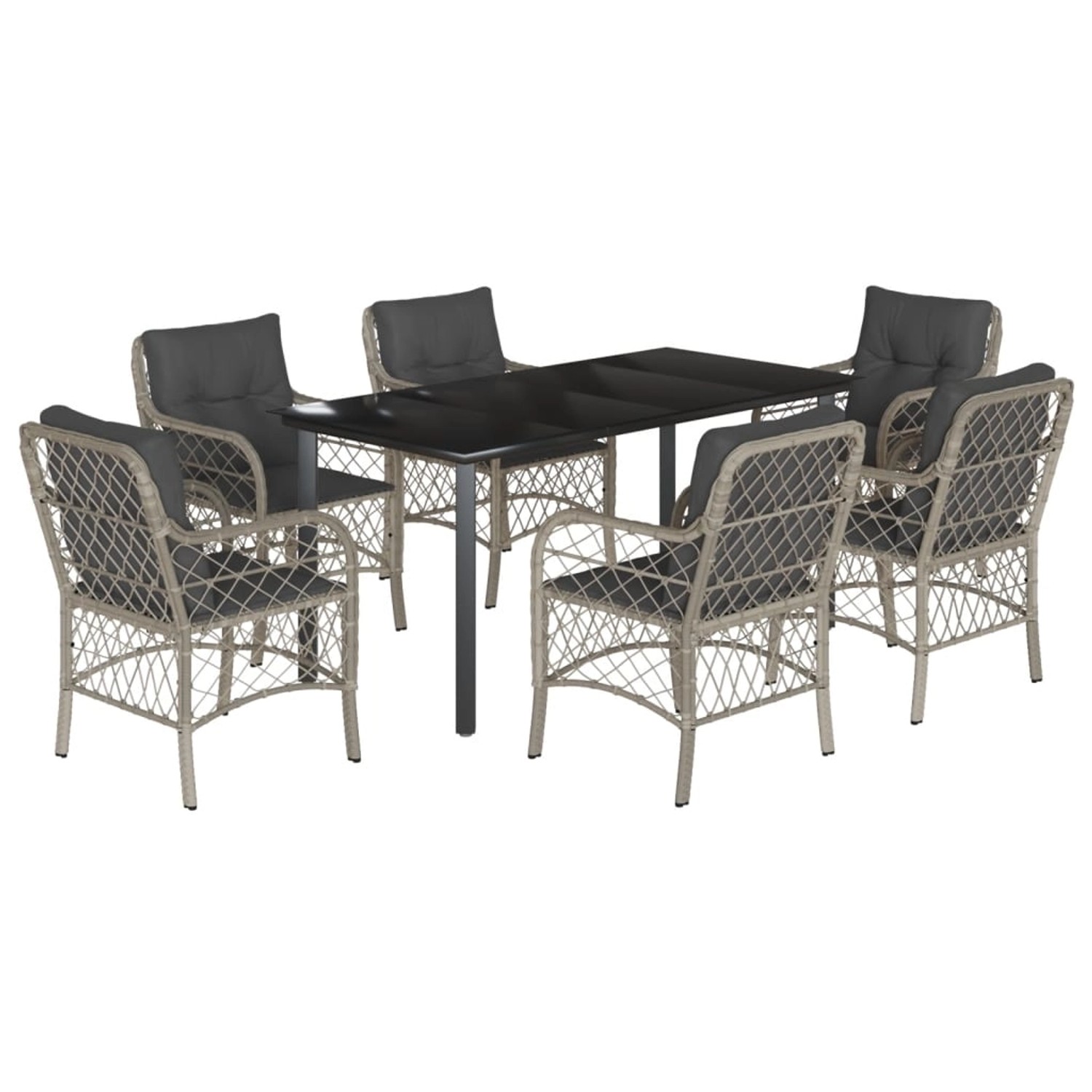 vidaXL 7-Tlg Garten-Essgruppe mit Kissen Hellgrau Poly Rattan 3212177 günstig online kaufen