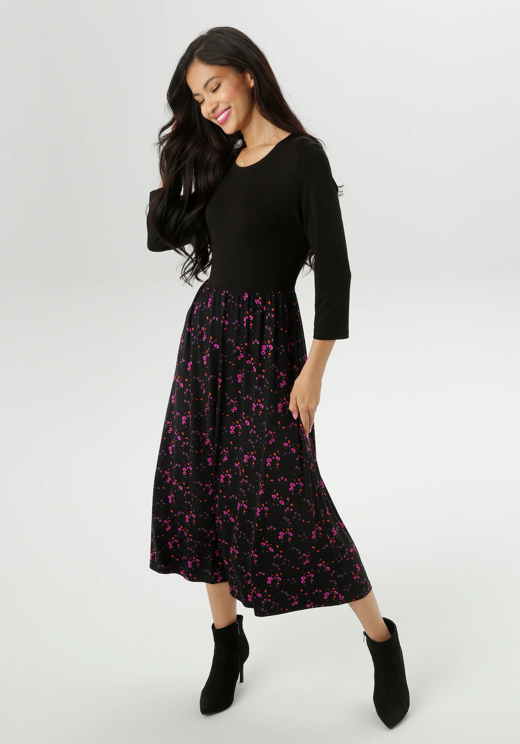 Aniston SELECTED Midikleid, farbharmonischen, floralem Alloverdruck - NEUE günstig online kaufen