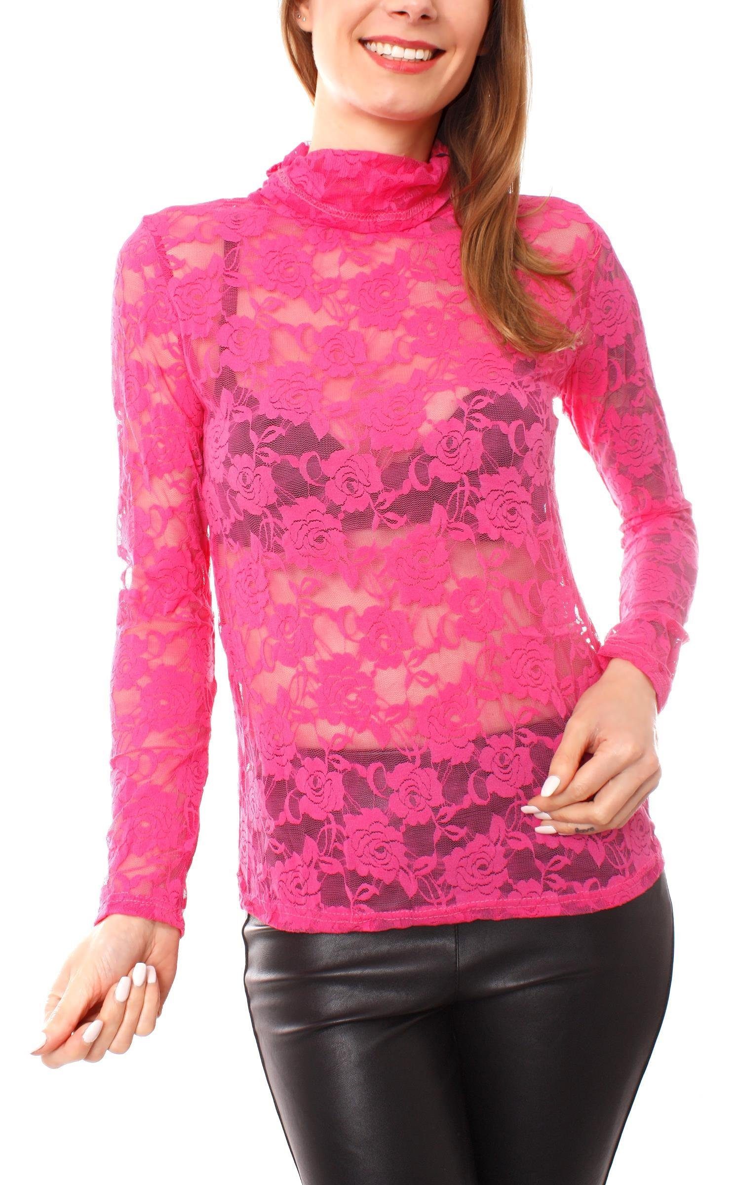 Muse Spitzenshirt Turtleneck Spitzenshirt Langarm transparent günstig online kaufen