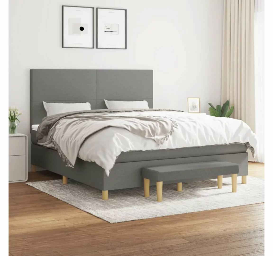 vidaXL Boxspringbett Boxspringbett mit Matratze Dunkelgrau 160x200 cm Stoff günstig online kaufen