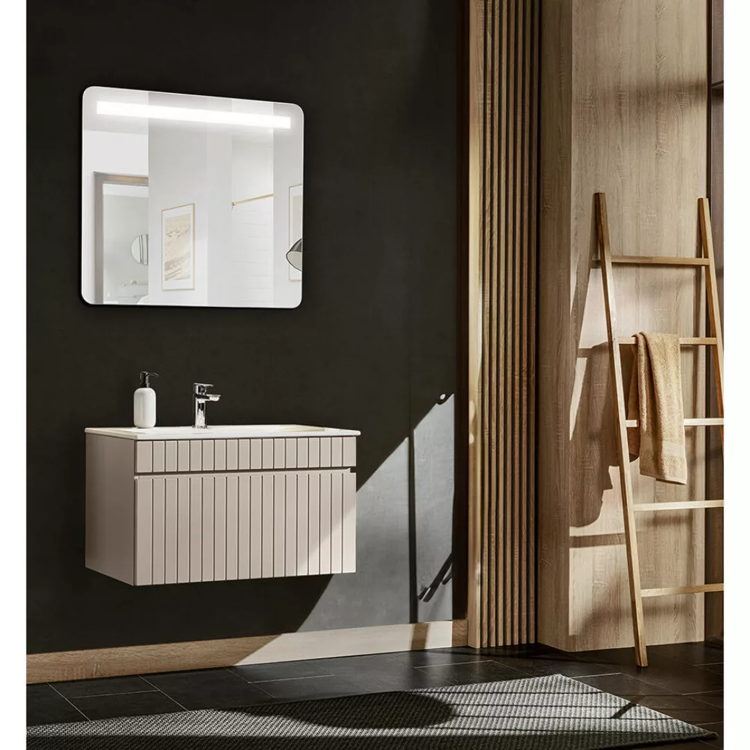 Waschplatz 81 cm Waschtisch LED Badspiegel IRAKLIO-56-CASHMERE Kaschmir B/H günstig online kaufen