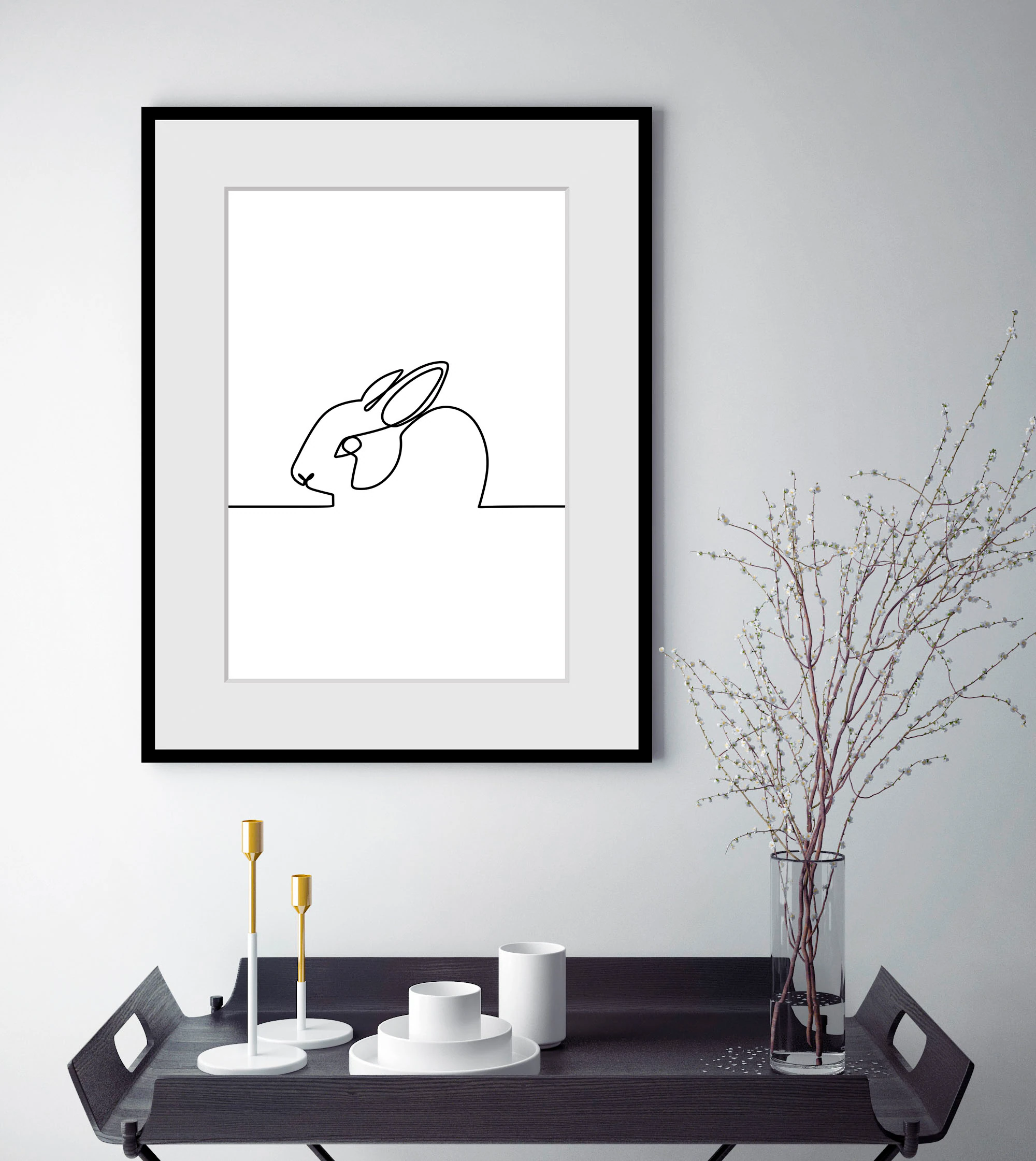 queence Bild "Picasso Hase", Schwarz-Weiß-Kunst-Modern-Hase-Hasen-Haustiere günstig online kaufen