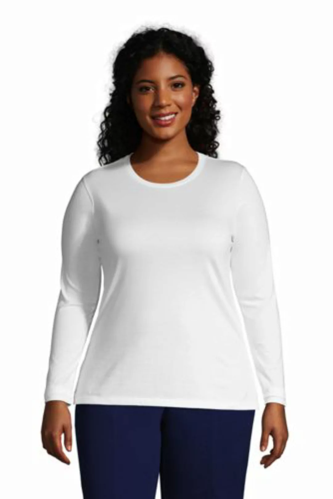 Supima-Shirt, Langarm in großen Größen, Damen, Größe: 48-50 Plusgrößen, Wei günstig online kaufen