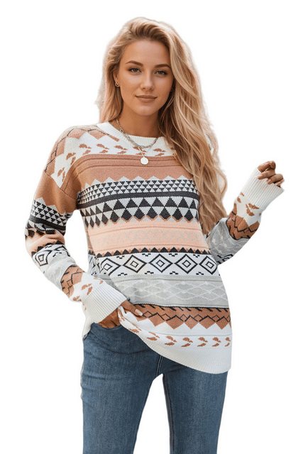 Nebelmeer Strickpullover Retro Muster Strickpullover Pullover Damen Böhmen günstig online kaufen