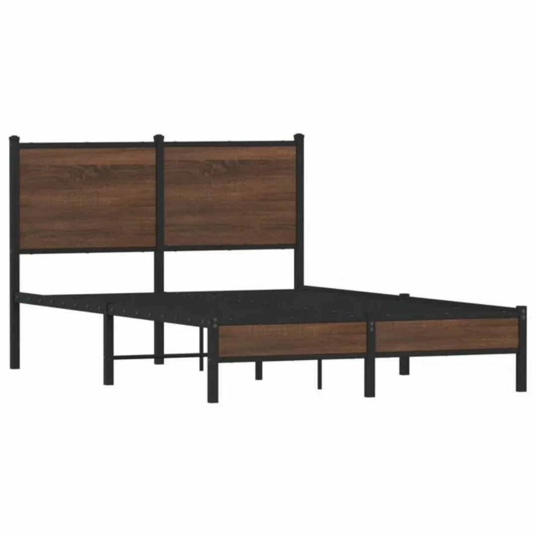 vidaXL Bett Bettgestell mit Kopfteil Metall Braun Eichen-Optik 120x200 cm günstig online kaufen