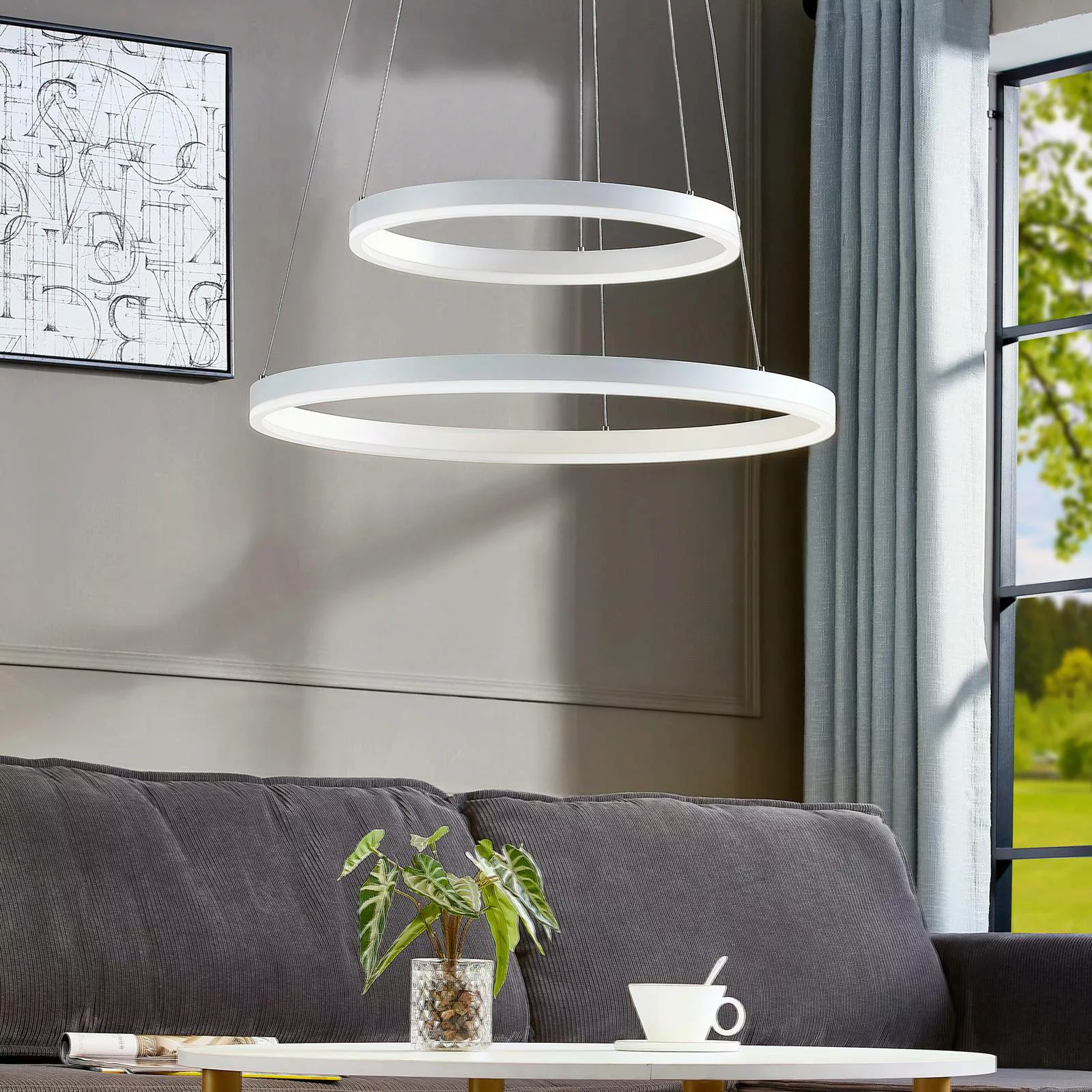 Arcchio LED-Hängeleuchte Albiona, weiß, 2 Ringe, Ø 60 cm günstig online kaufen