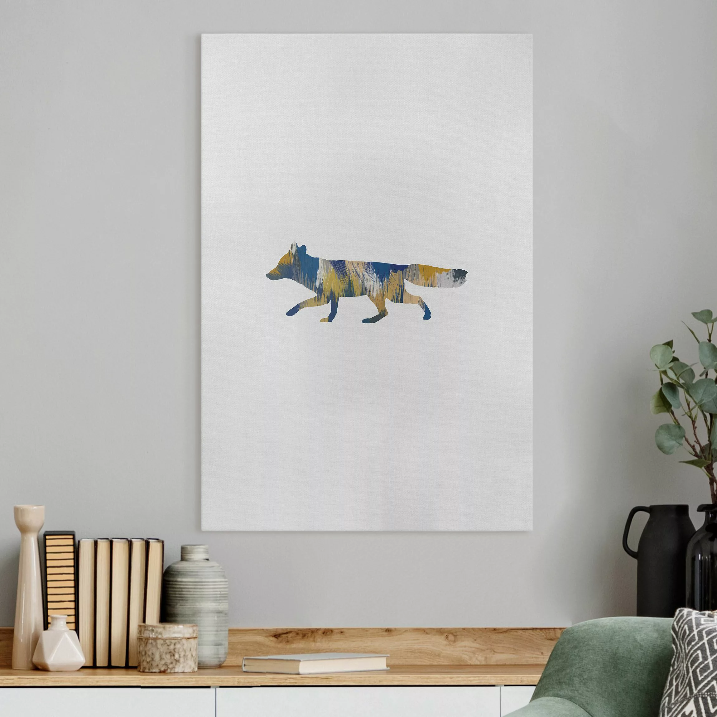 Leinwandbild Fuchs in Blau und Gelb günstig online kaufen