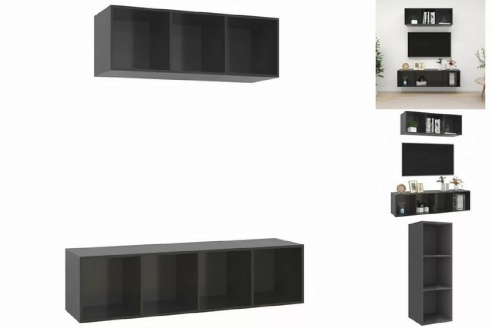 vidaXL TV-Schrank 2-tlg TV-Schrank-Set Hochglanz-Grau Spanplatte günstig online kaufen