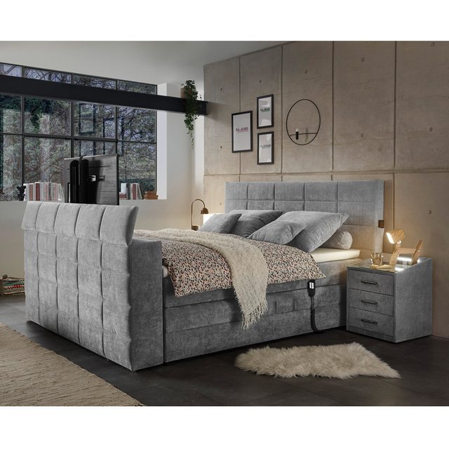 Lomadox Boxspringbett DURAZNO-09, 180x200 cm mit TV-Halterung mit Bettkaste günstig online kaufen