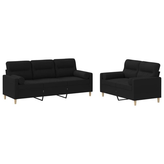 vidaXL Sofa Sofagarnitur Set mit Kissen Stoff, 2-tlg., Schwarz günstig online kaufen