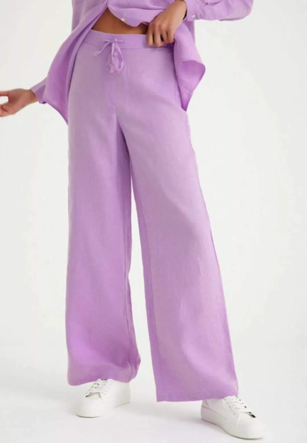 Just Like You Palazzohose Leinen-Taillen-Schnürhose für Damen mit weitem Be günstig online kaufen