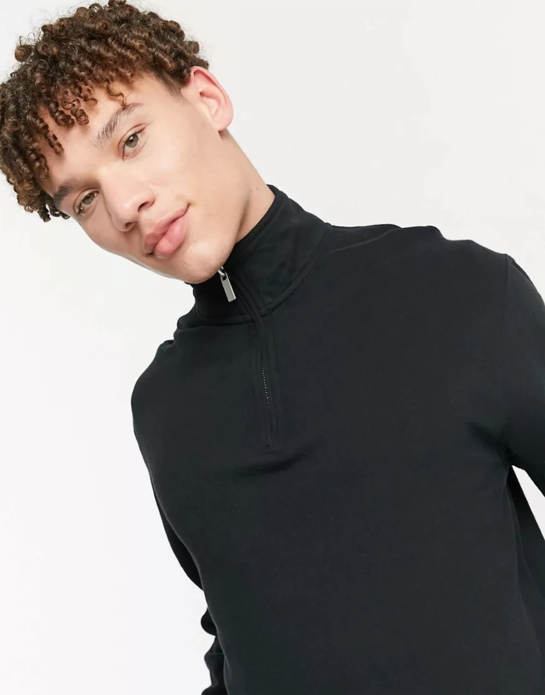 Topman – Sweatshirt mit 1/4-Reißverschluss in Schwarz günstig online kaufen
