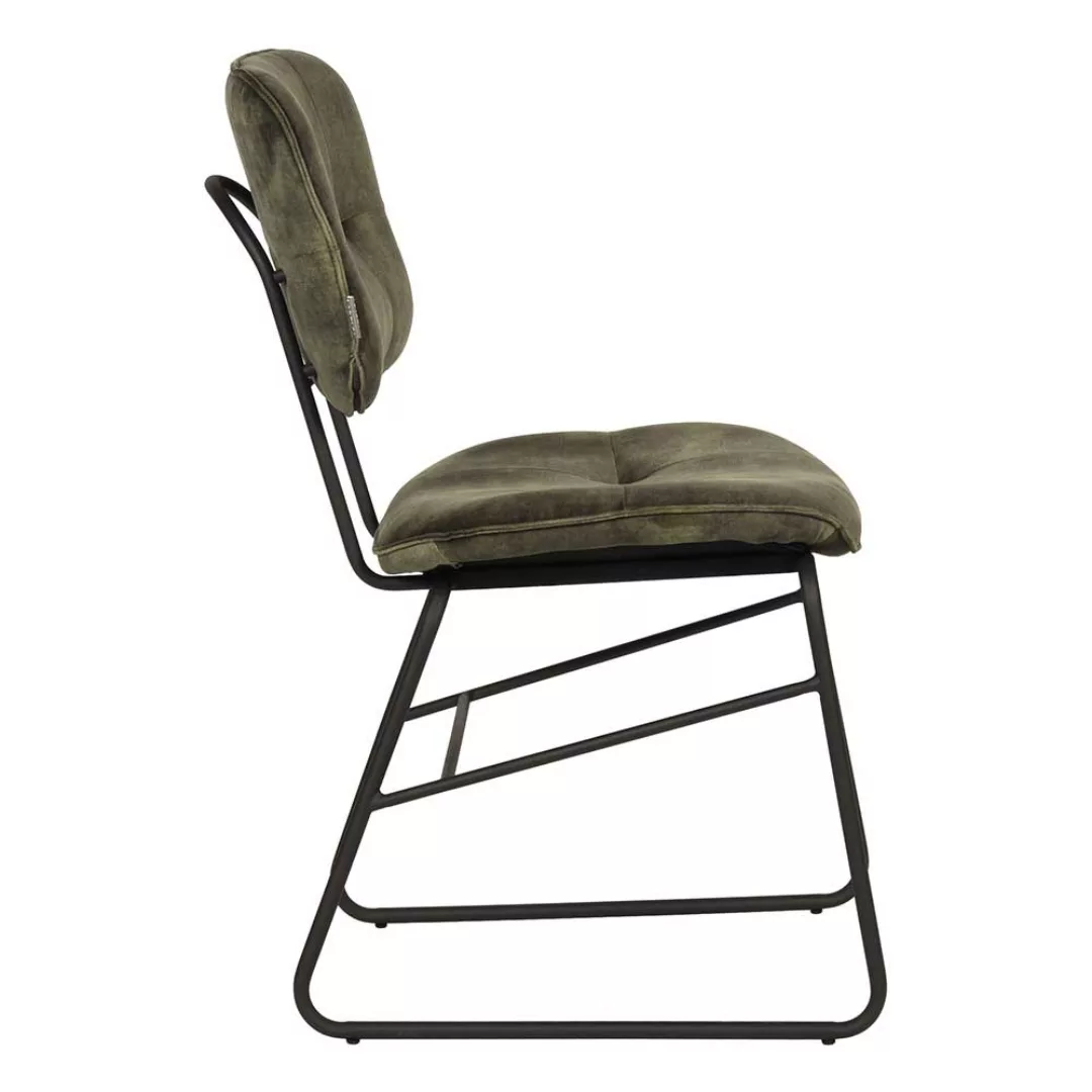 Gepolsterter Esstisch Stuhl in Dunkelgrün und Schwarz Bügelgestell aus Meta günstig online kaufen