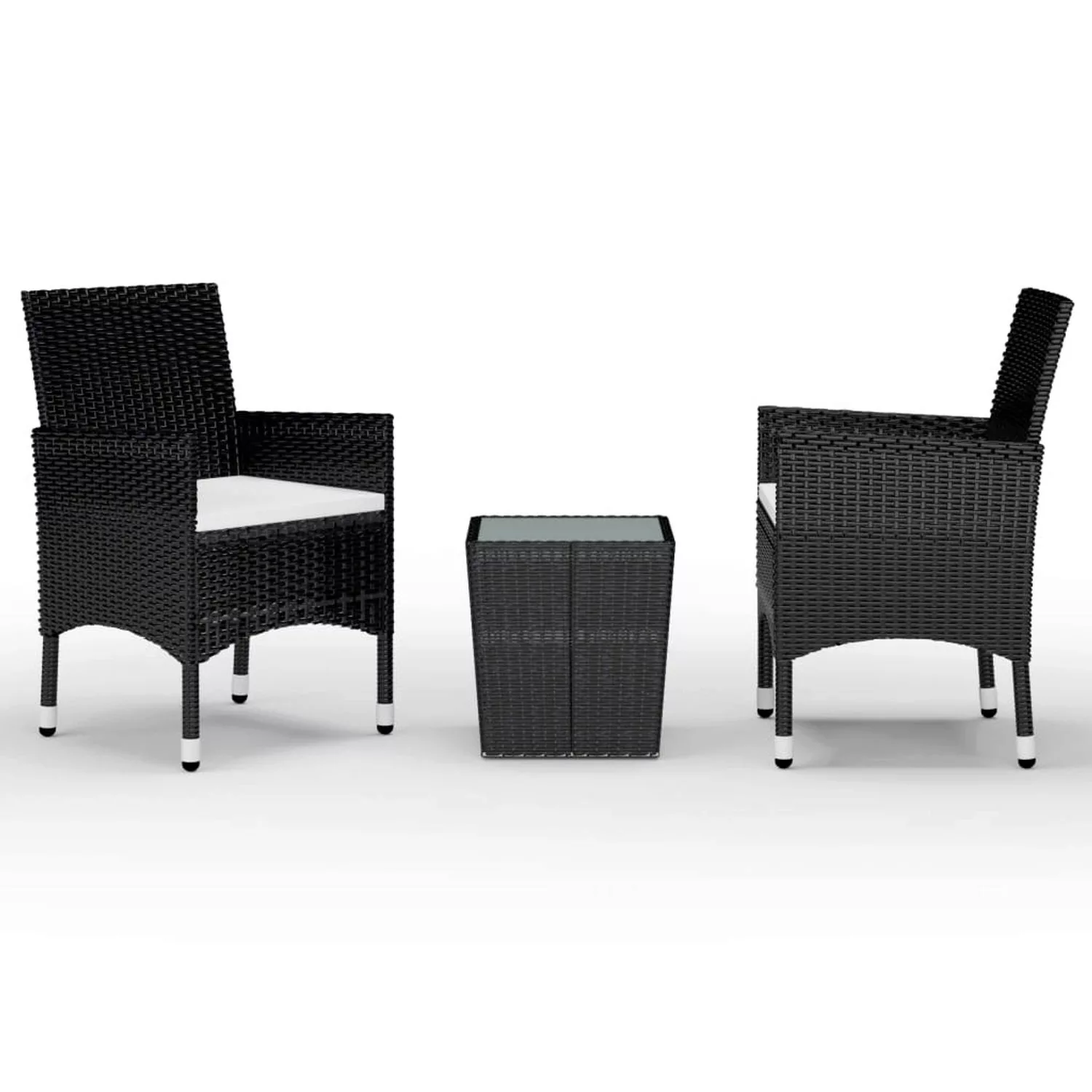 3-tlg. Bistro-set Poly Rattan Und Hartglas Schwarz günstig online kaufen