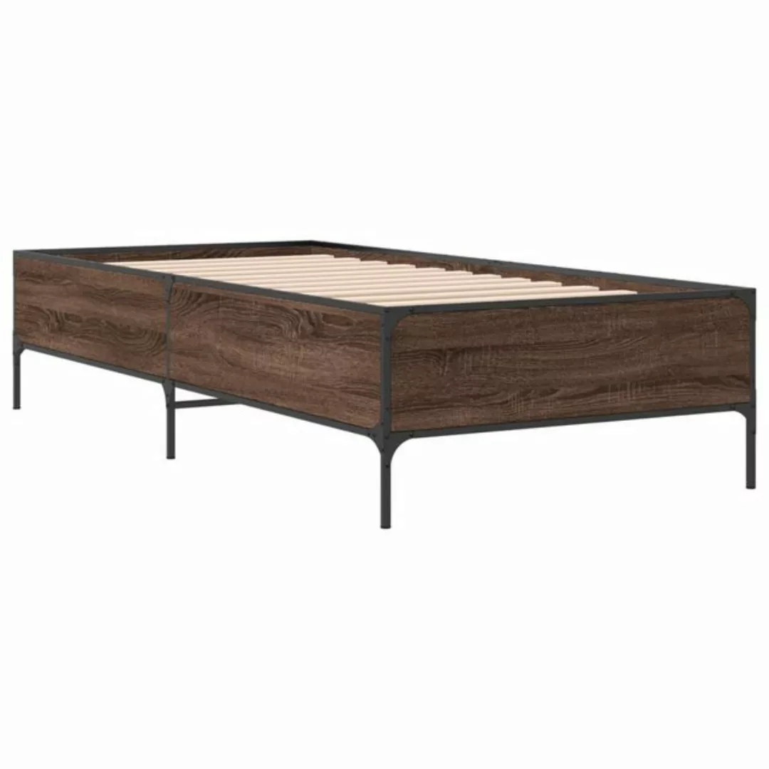 vidaXL Bett Bettgestell Braun Eichen-Optik 90x190 cm Holzwerkstoff Metall günstig online kaufen