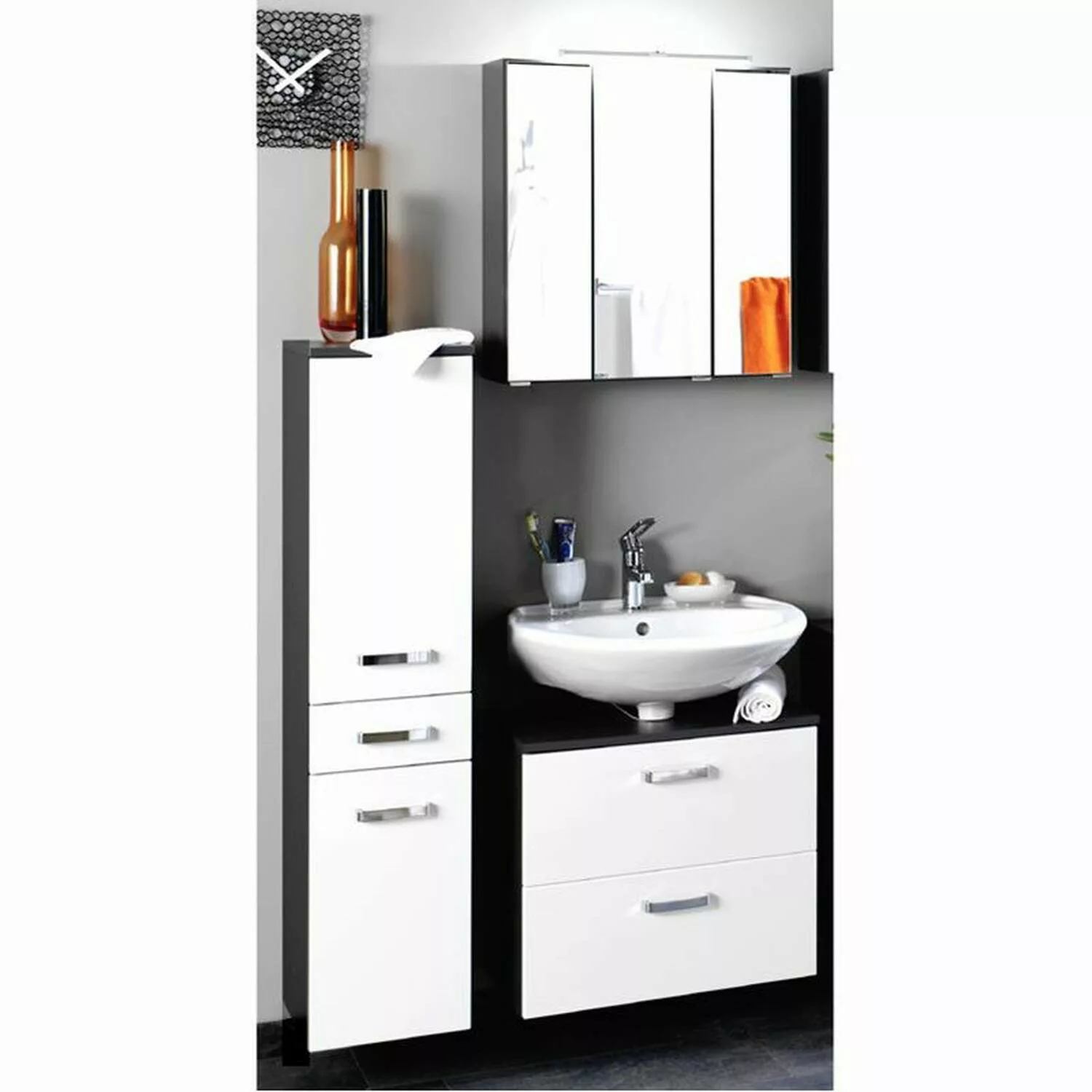 Badezimmermöbel Set PADUA-03 Hochglanz weiß, graphitgrau, Waschplatz 60cm günstig online kaufen