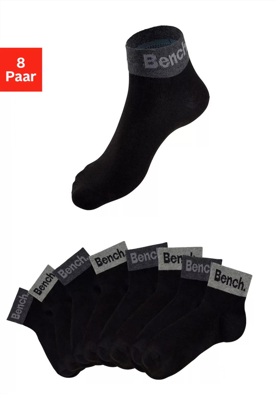 Bench. Kurzsocken, (Packung, 8 Paar), mit eingestricktem Schriftzug am Bünd günstig online kaufen