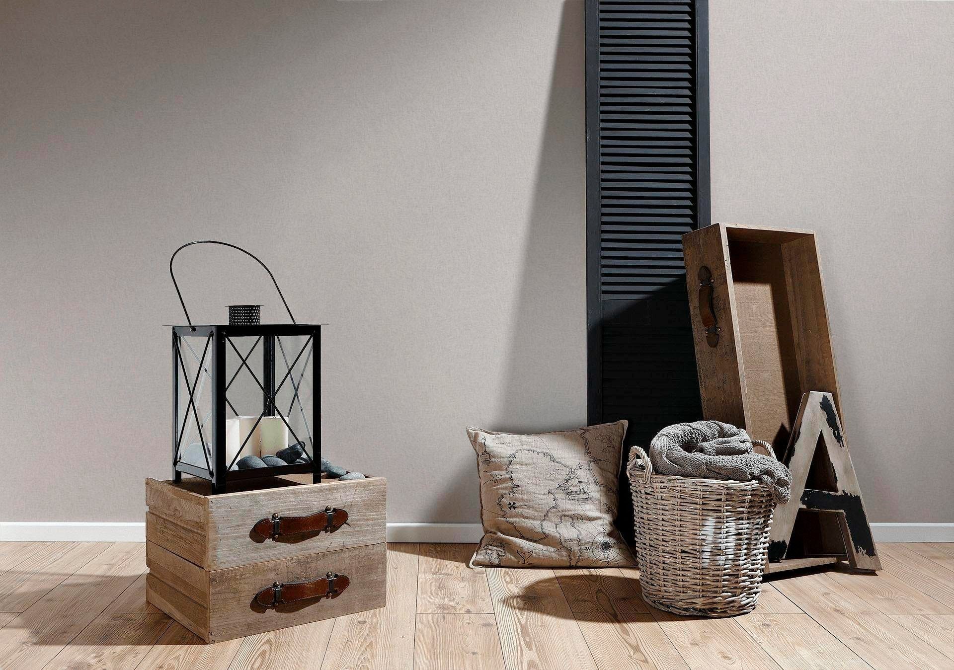 Bricoflor Skandinavische Unitapete Moderne Textiloptik Tapete in Taupe Grau günstig online kaufen