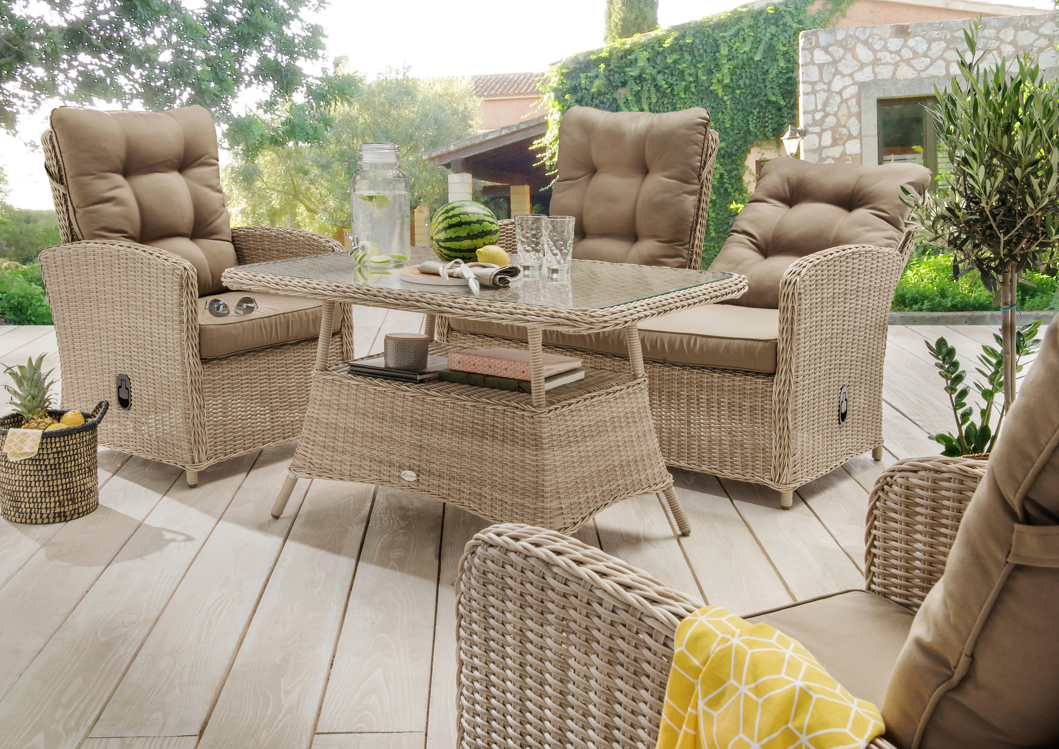 Destiny Gartenlounge-Set "MERANO", (11 tlg., 1x 2er Sofa, 2x Sessel, 1x Tis günstig online kaufen