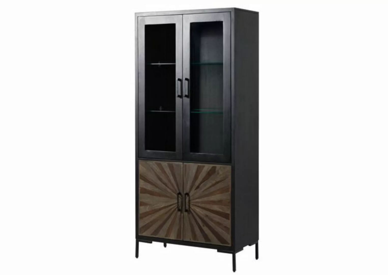 Massivmoebel24 Standvitrine (Vitrine Sheesham 90x45x200 schwarz lackiert SU günstig online kaufen