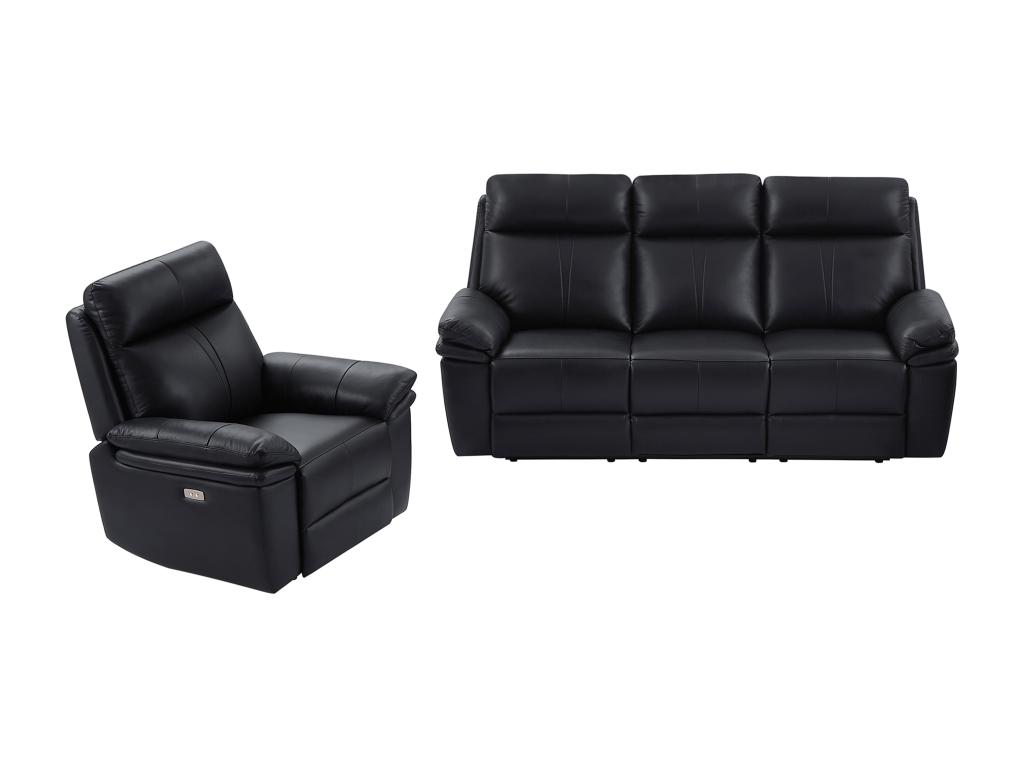 Relaxsofa 3-Sitzer & Relaxsessel elektrisch - Leder - Schwarz - MESOLA günstig online kaufen