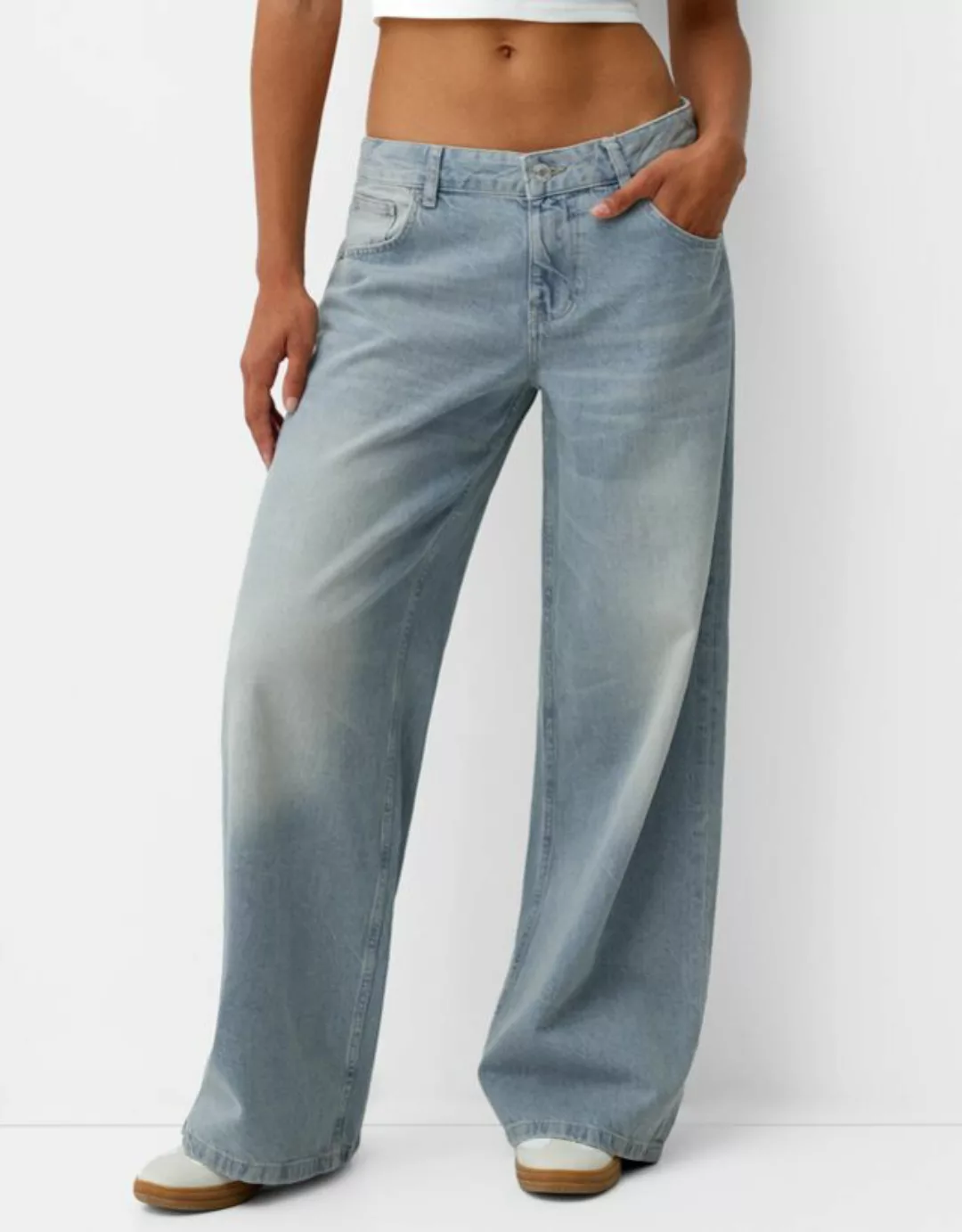 Bershka Low Waist Baggy-Jeans Damen 40 Hellblau günstig online kaufen