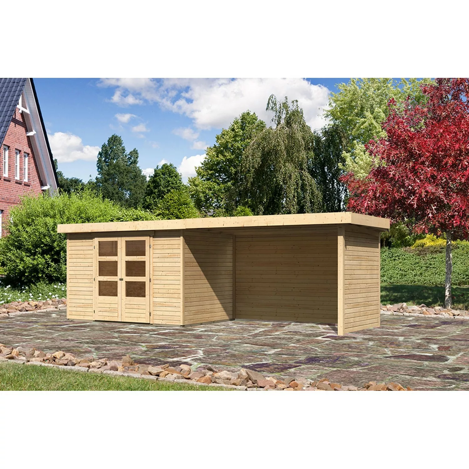 Karibu Holz-Gartenhaus Boras Natur Unbehandelt 298 cm x 213 cm günstig online kaufen