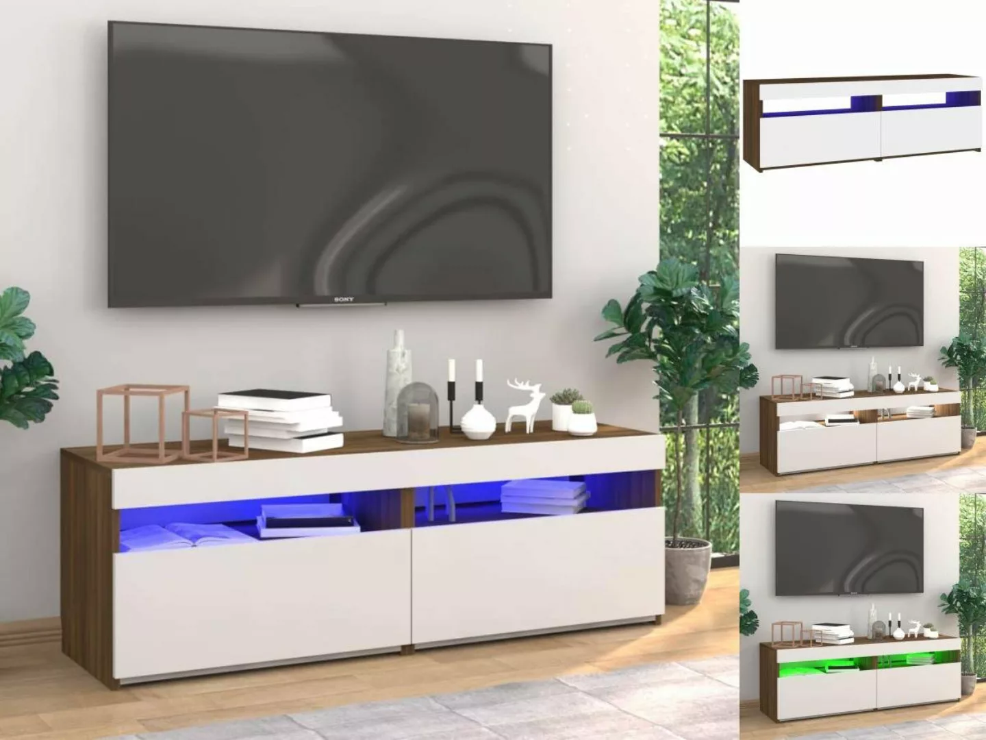 vidaXL TV-Schrank TV-Schränke 2 Stk mit LED-Leuchten Braun Eiche 60x35x40 c günstig online kaufen