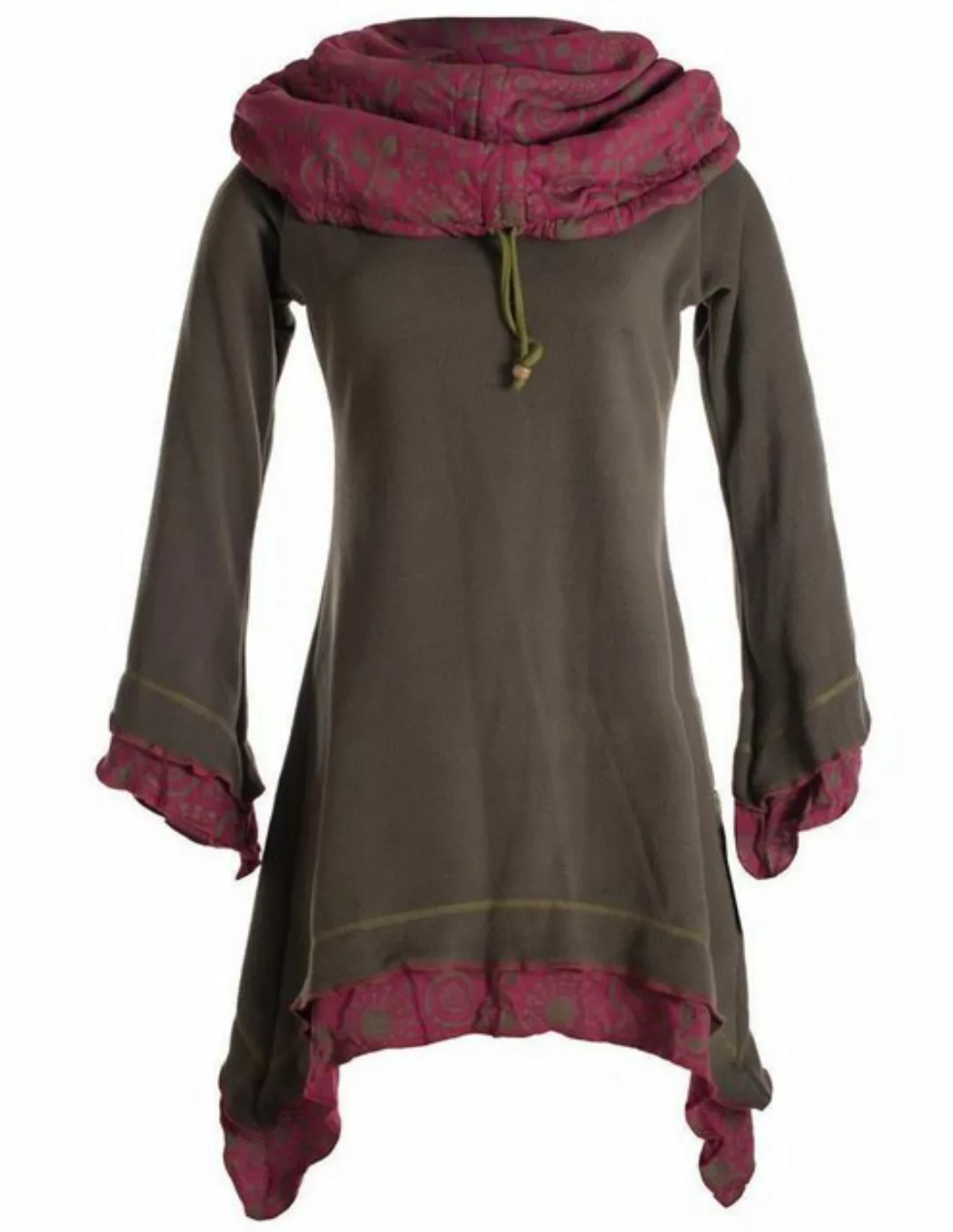 Vishes Zipfelkleid Lagenlook Kleid Eco Fleece und Kapuzenschalkragen Hippie günstig online kaufen