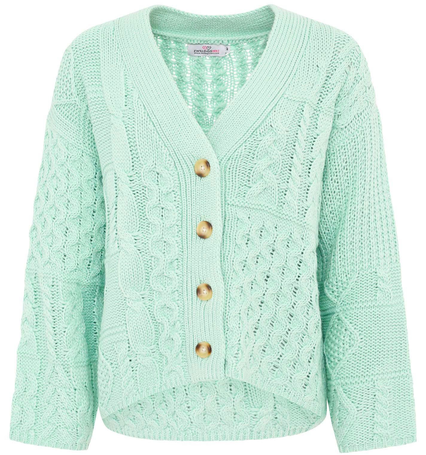 Zwillingsherz Cardigan Langarm, Wollanteil, Zopf-Muster, Knöpfe, günstig online kaufen