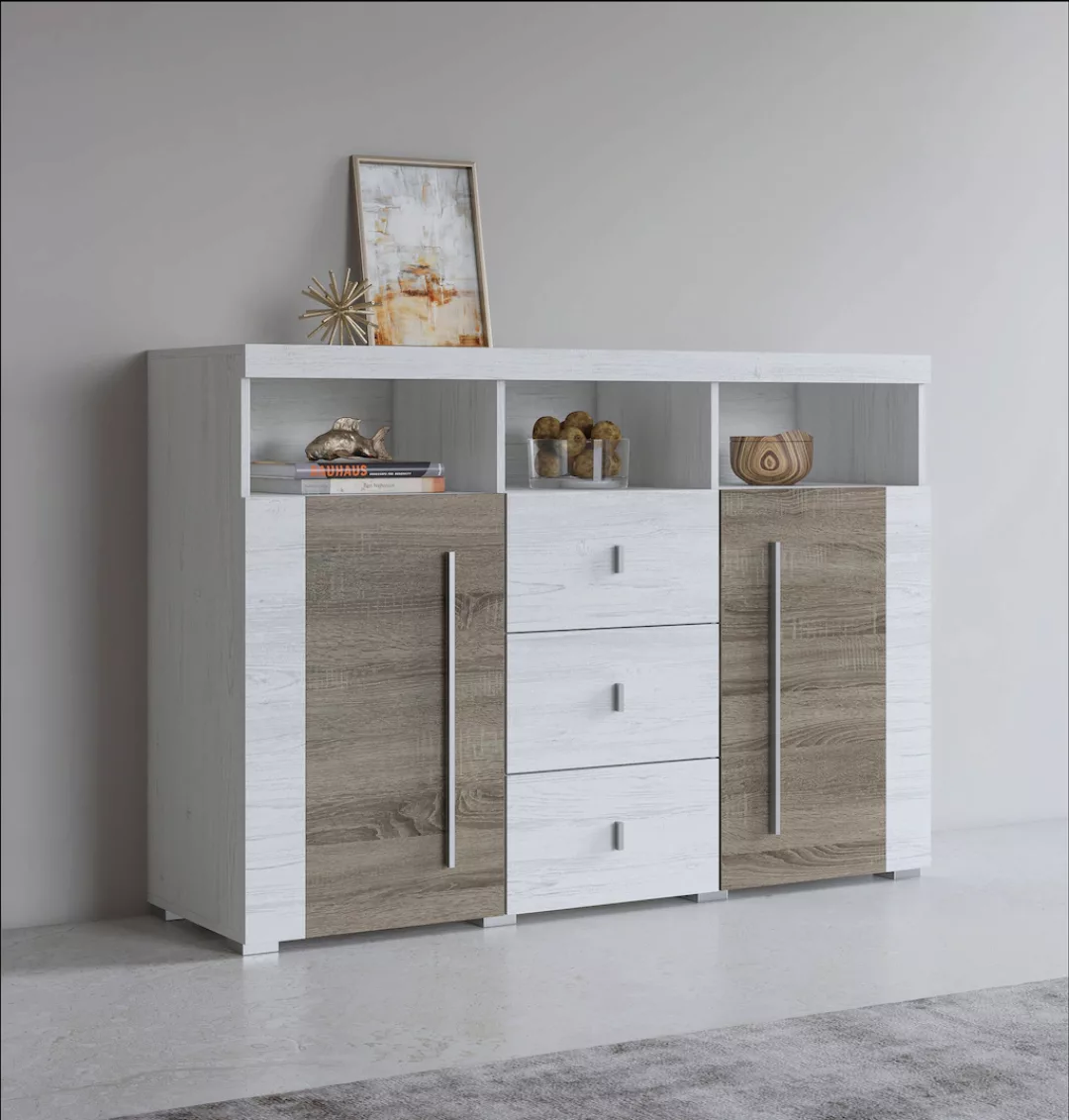 INOSIGN Sideboard "Roger,Breite 132cm, stilvolle Schrank, 2 Holztüren 3 Sch günstig online kaufen