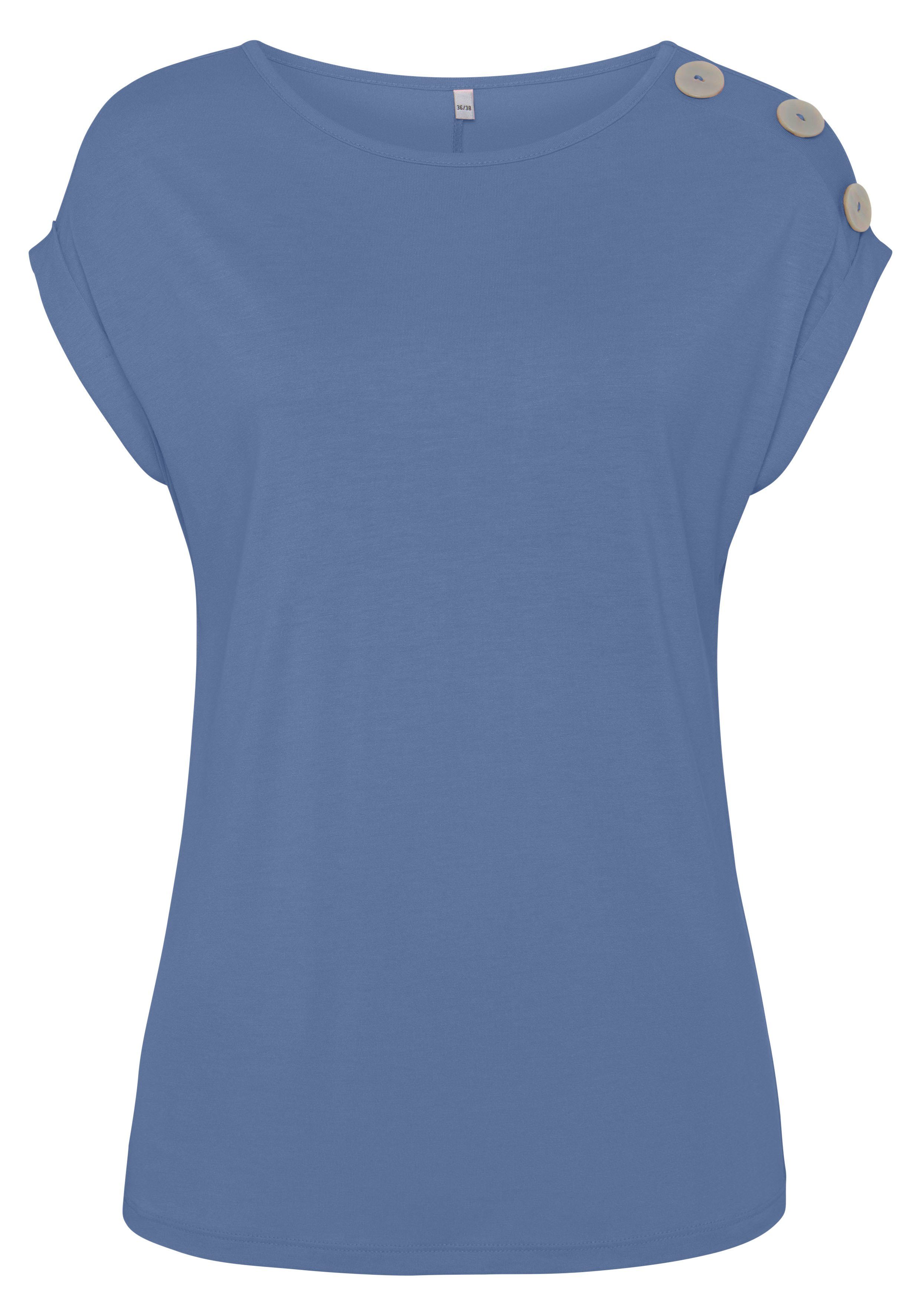 Buffalo Kurzarmshirt, mit Zierknöpfen, bequemes T-Shirt aus Jersey, Basic günstig online kaufen