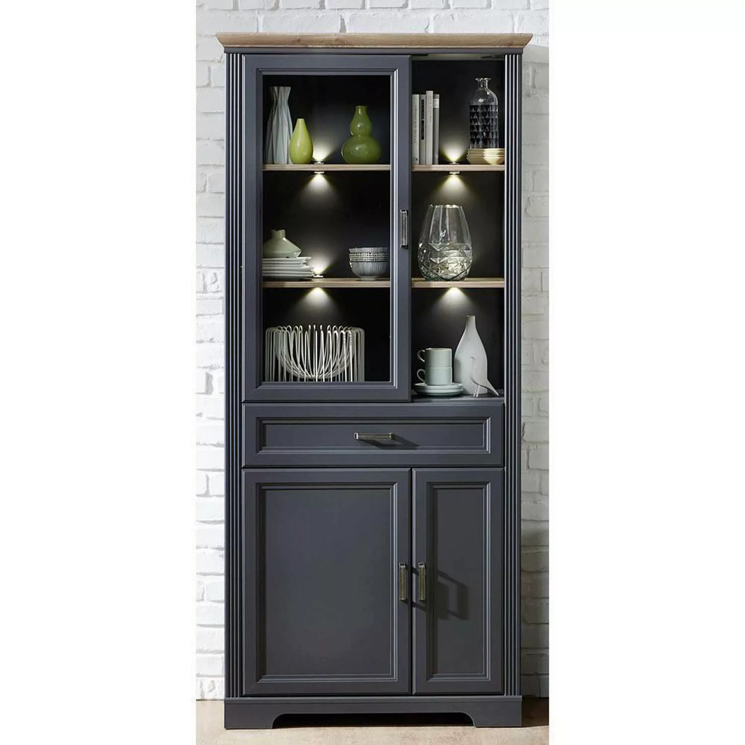 Lomadox Vitrine JÜLICH-36 Eiche Nb. 93/204/42 cm günstig online kaufen