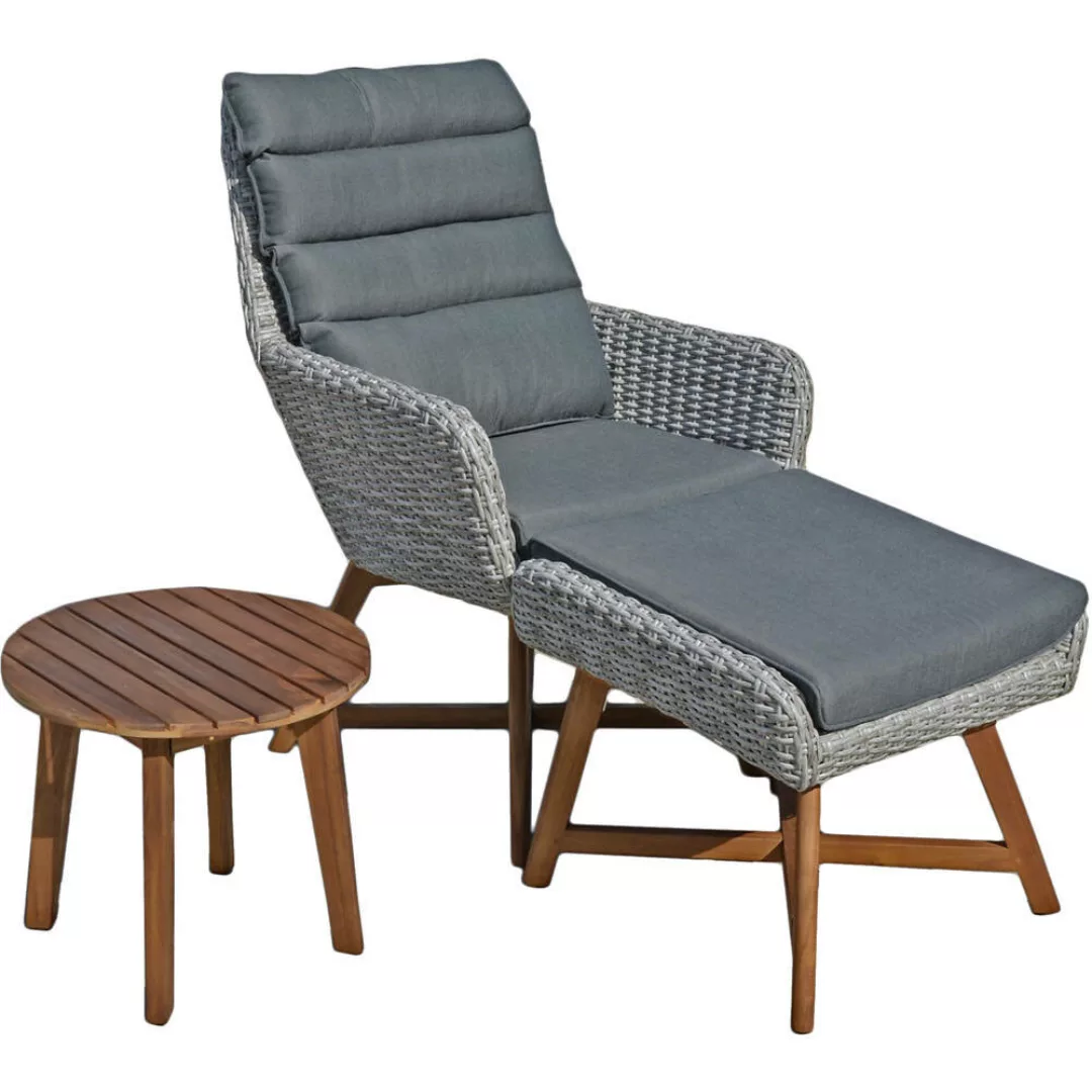 Liegestuhl mit Beinen und Tisch aus Akazie GARDA-120 in grau, B/H/T: ca. 85 günstig online kaufen