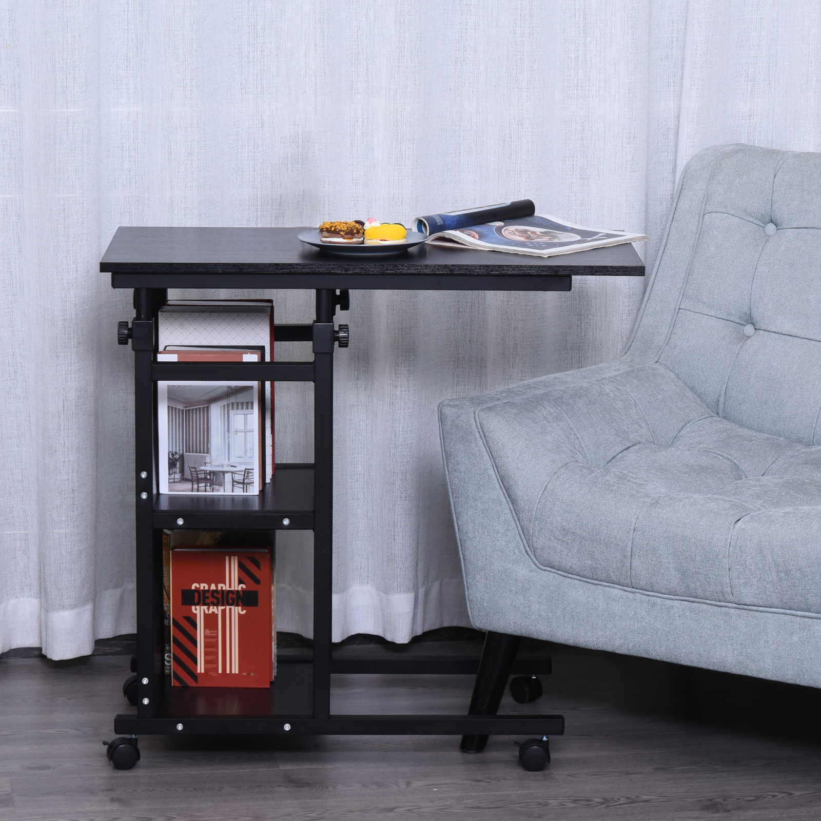 HOMCOM Beistelltisch Couchtisch mit Rollen, Nachttisch für Esszimmer Wohnzi günstig online kaufen