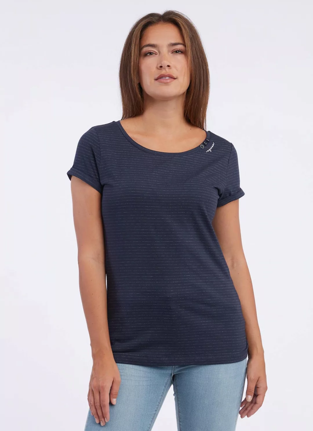 Ragwear Kurzarmshirt FLLORAH C GOTS Shirt mit Ärmelumschlag und Zierknöpfen günstig online kaufen