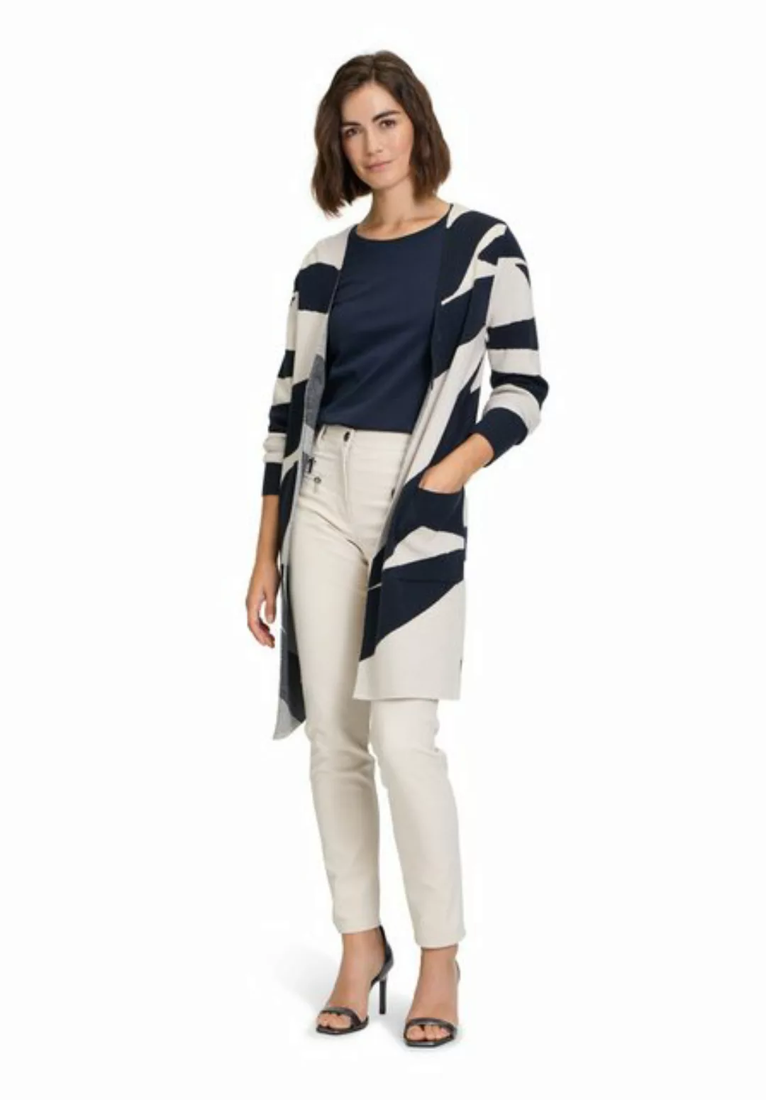 Betty Barclay Strickjacke Strickjacke Lang 1/1 Arm, Patch Beige/Dark Blue günstig online kaufen