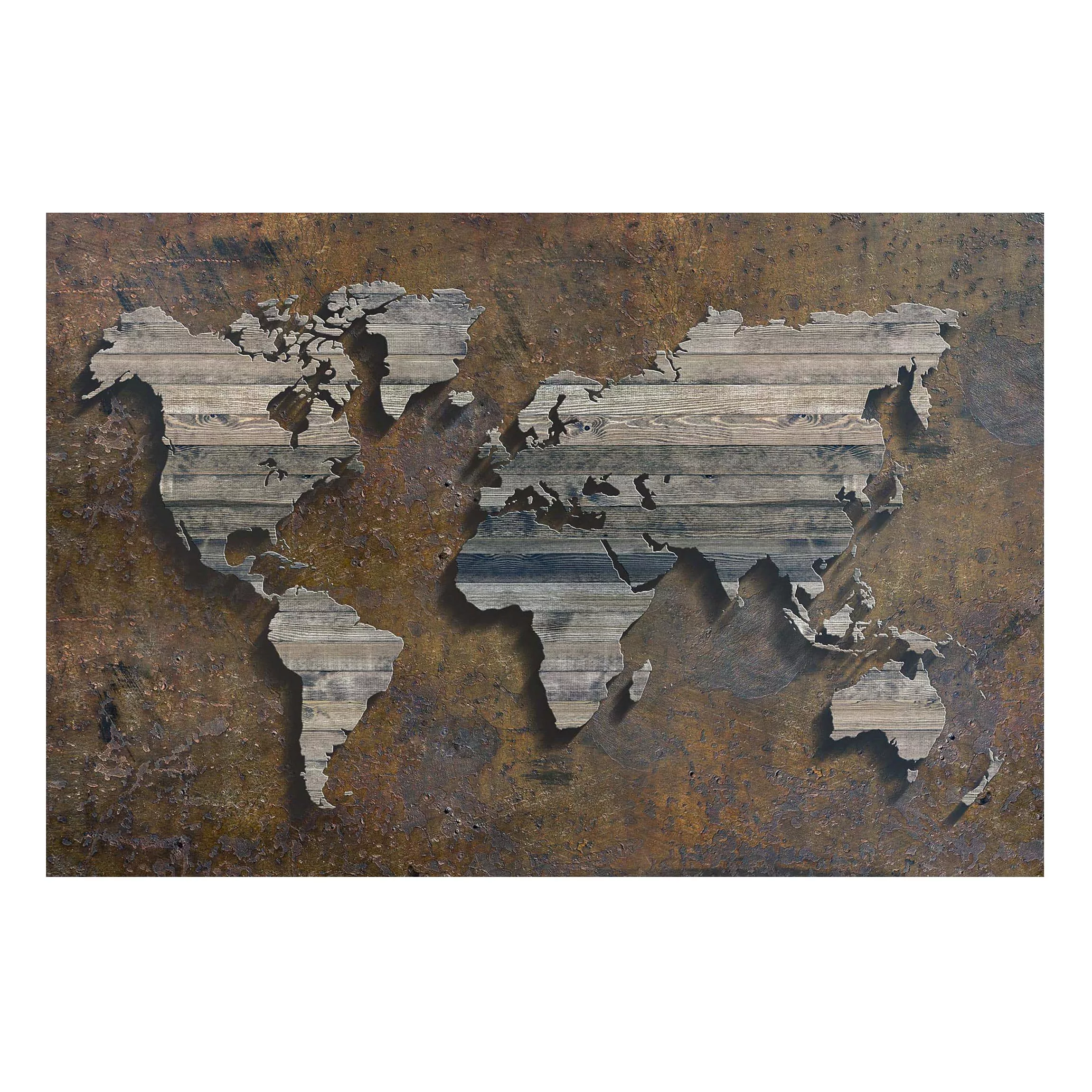Magnettafel Holzoptik - Querformat 3:2 Holz Rost Weltkarte günstig online kaufen