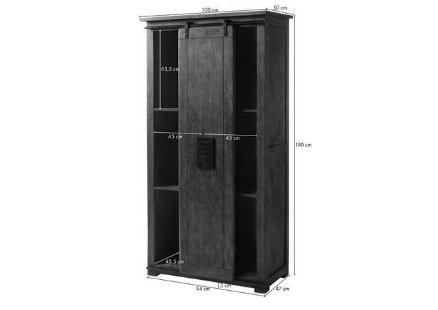 Massivmoebel24 Dreh-/Schwebetürenschrank Schrank Mango 100x50x190 grau lack günstig online kaufen