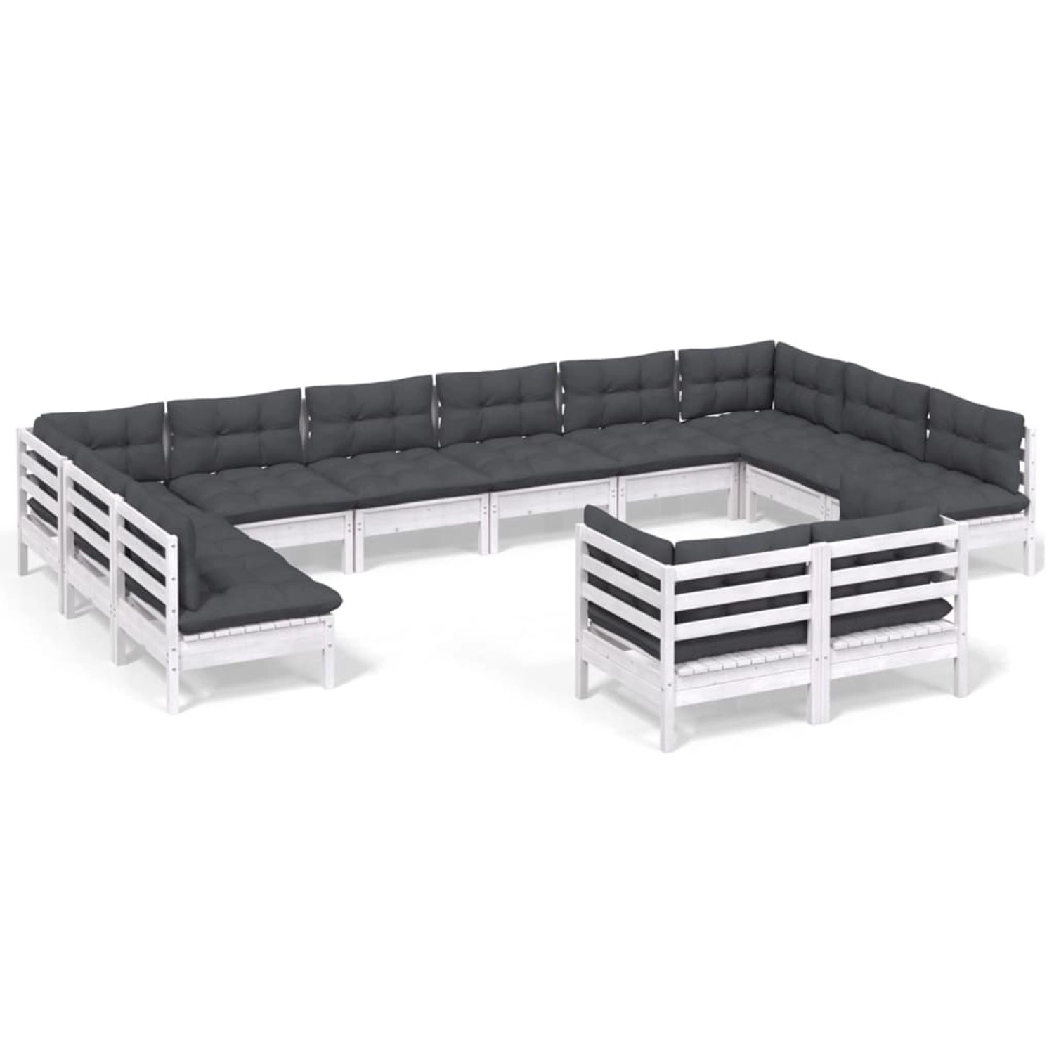 vidaXL 12-Tlg Garten-Lounge-Set mit Kissen Weiß Kiefer Massivholz 3097272 günstig online kaufen